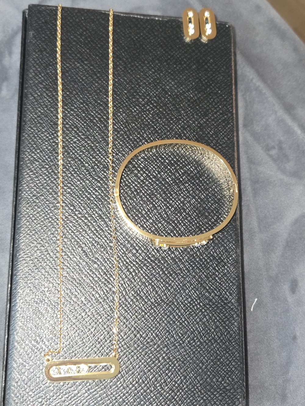 Stainless Steel Gold Tone Necklace, Bracelet & Earrings Jewelry Set - Picture 1 of 9